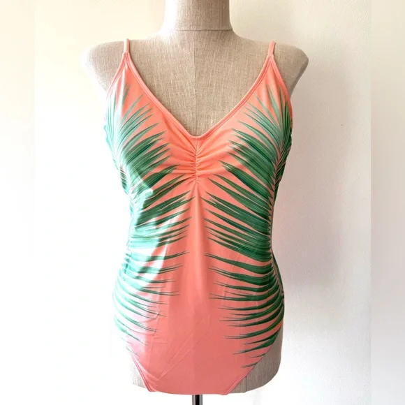 Xhilaration Tropical Palm Print Scoop Back One Piece Swimsuit - Picture 1 of 12